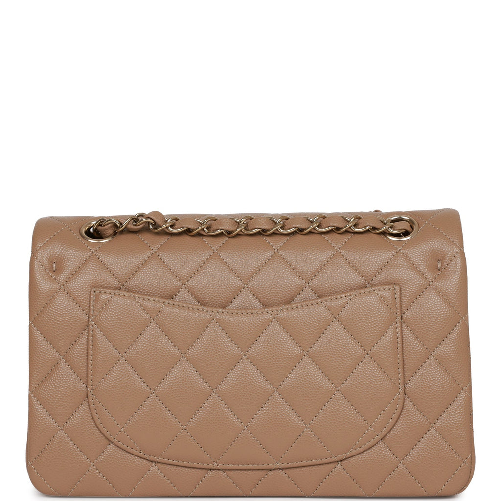 Chanel Small Classic Double Flap Dark Beige Caviar Light Gold Hardware