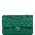 Chanel Small Classic Double Flap Bag Green Lambskin Light Gold Hardware