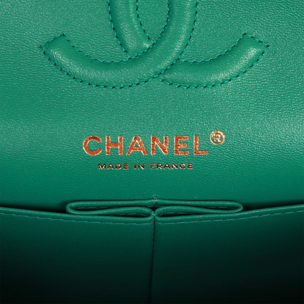 Chanel Small Classic Double Flap Bag Green Lambskin Light Gold Hardware