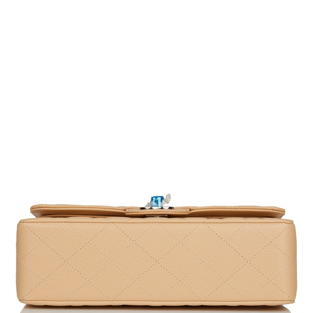 Chanel Small Classic Double Flap Bag Beige Caviar Silver Hardware