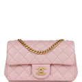 Chanel Camellia Crush Mini Rectangular Flap Rose Clair Lambskin Antique Gold Hardware