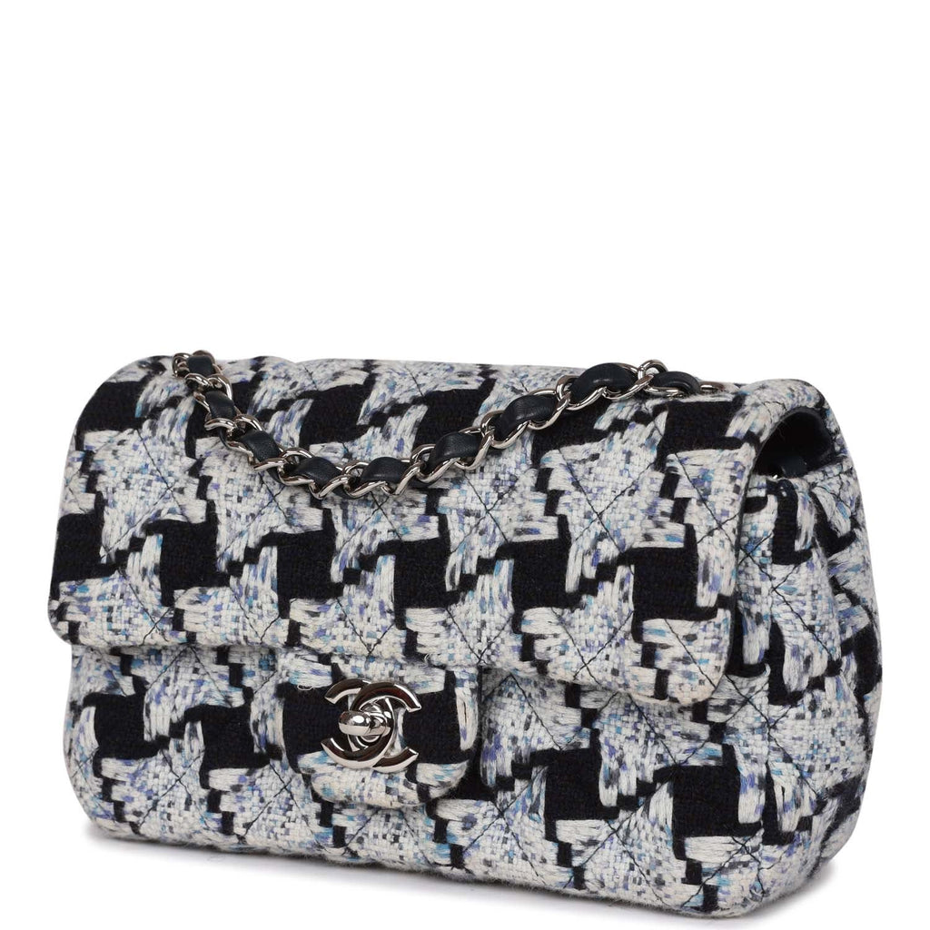 Pre-owned Chanel Mini Rectangular Flap Bag Blue Tweed Silver Hardware