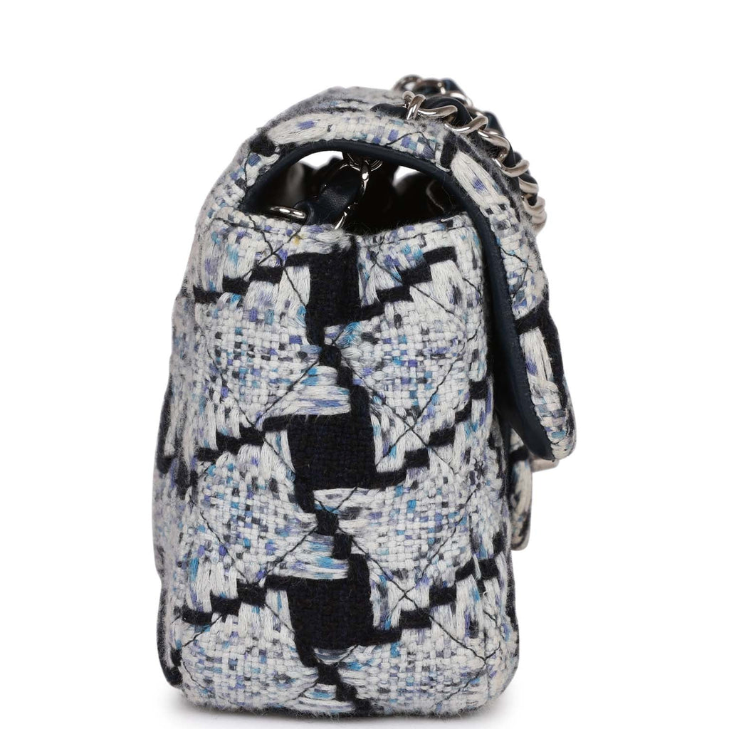 Pre-owned Chanel Mini Rectangular Flap Bag Blue Tweed Silver Hardware