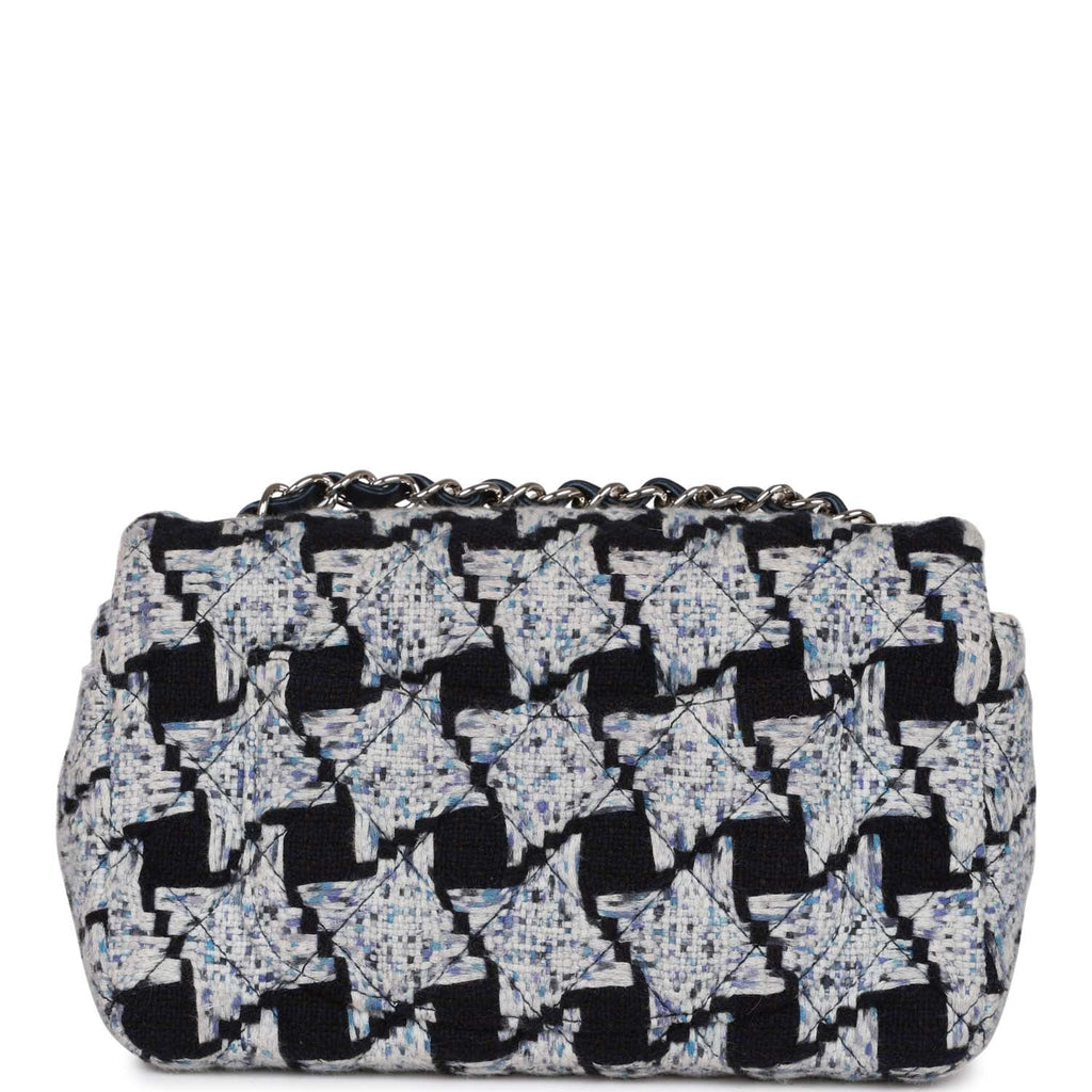 Pre-owned Chanel Mini Rectangular Flap Bag Blue Tweed Silver Hardware