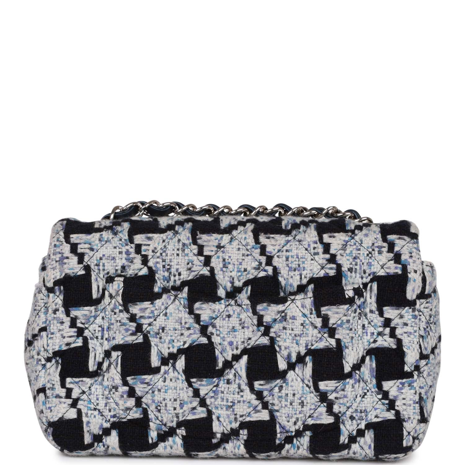 Pre-owned Chanel Mini Rectangular Flap Bag Blue Tweed Silver Hardware