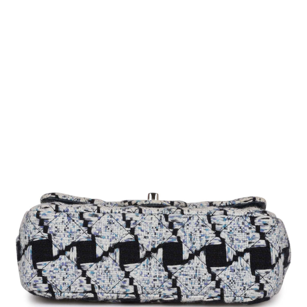 Pre-owned Chanel Mini Rectangular Flap Bag Blue Tweed Silver Hardware