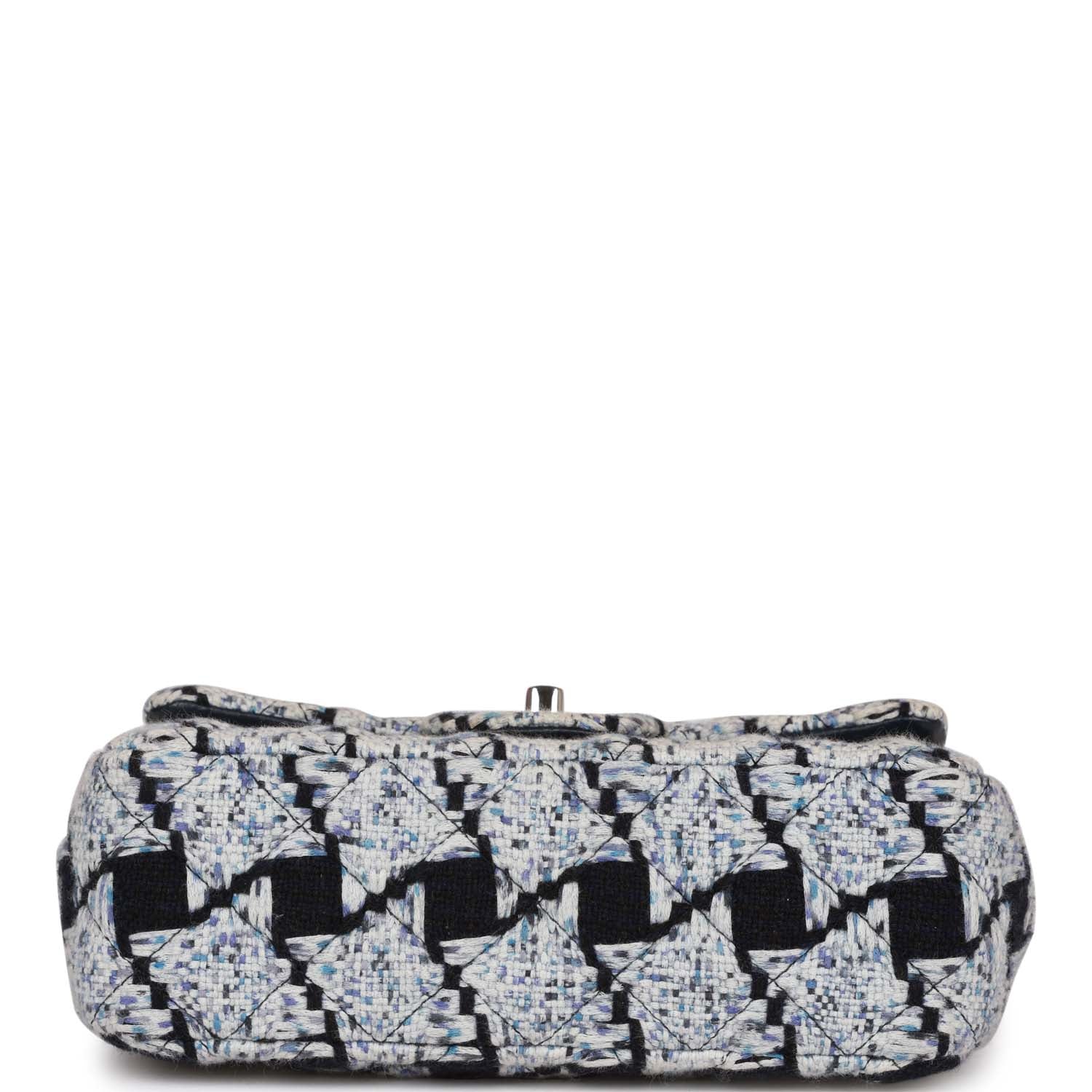 Pre-owned Chanel Mini Rectangular Flap Bag Blue Tweed Silver Hardware
