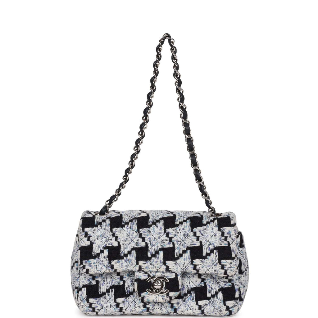 Pre-owned Chanel Mini Rectangular Flap Bag Blue Tweed Silver Hardware