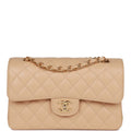 Chanel Small Classic Double Flap Bag Beige Caviar Gold Hardware