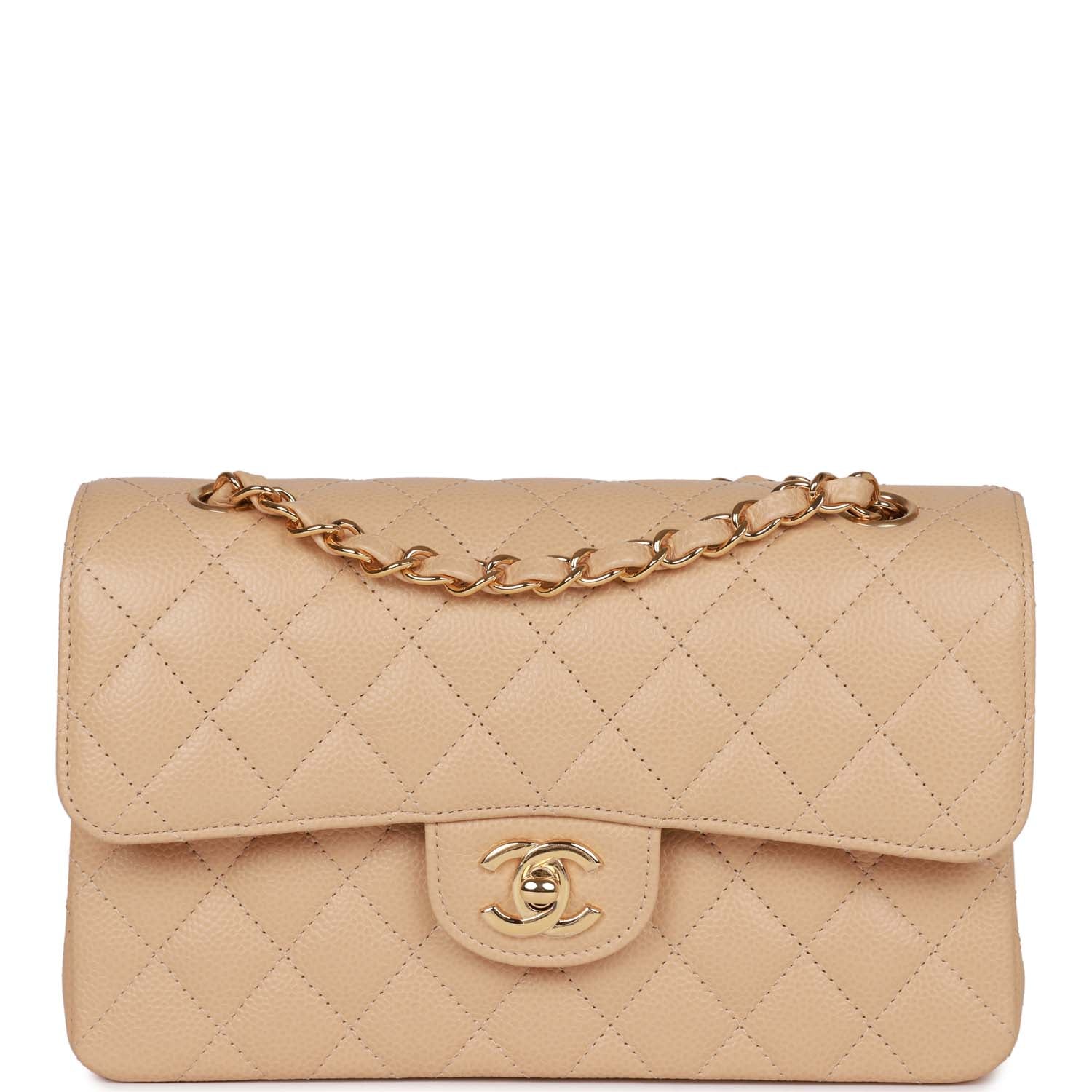 Chanel Small Classic Double Flap Bag Beige Caviar Gold Hardware