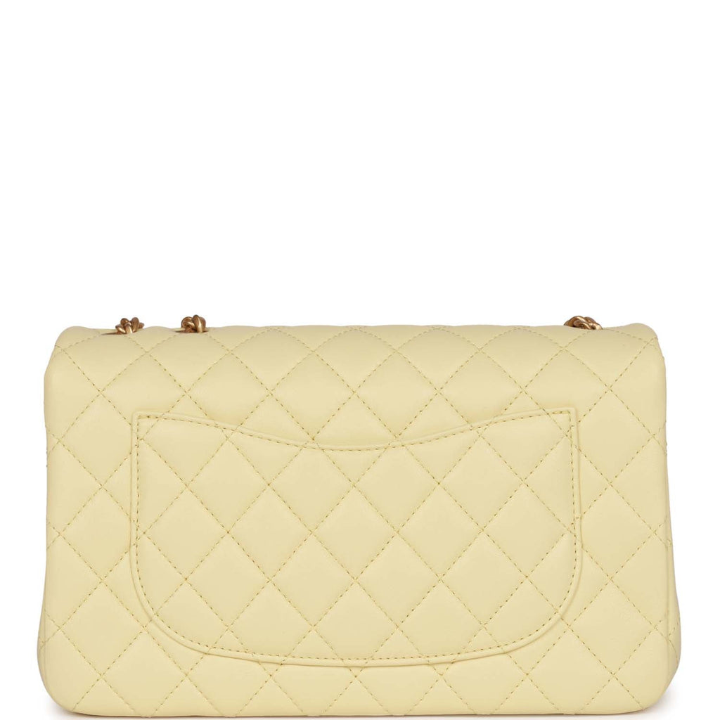 Chanel Camellia Crush Medium Flap Yellow Lambskin Antique Gold Hardware