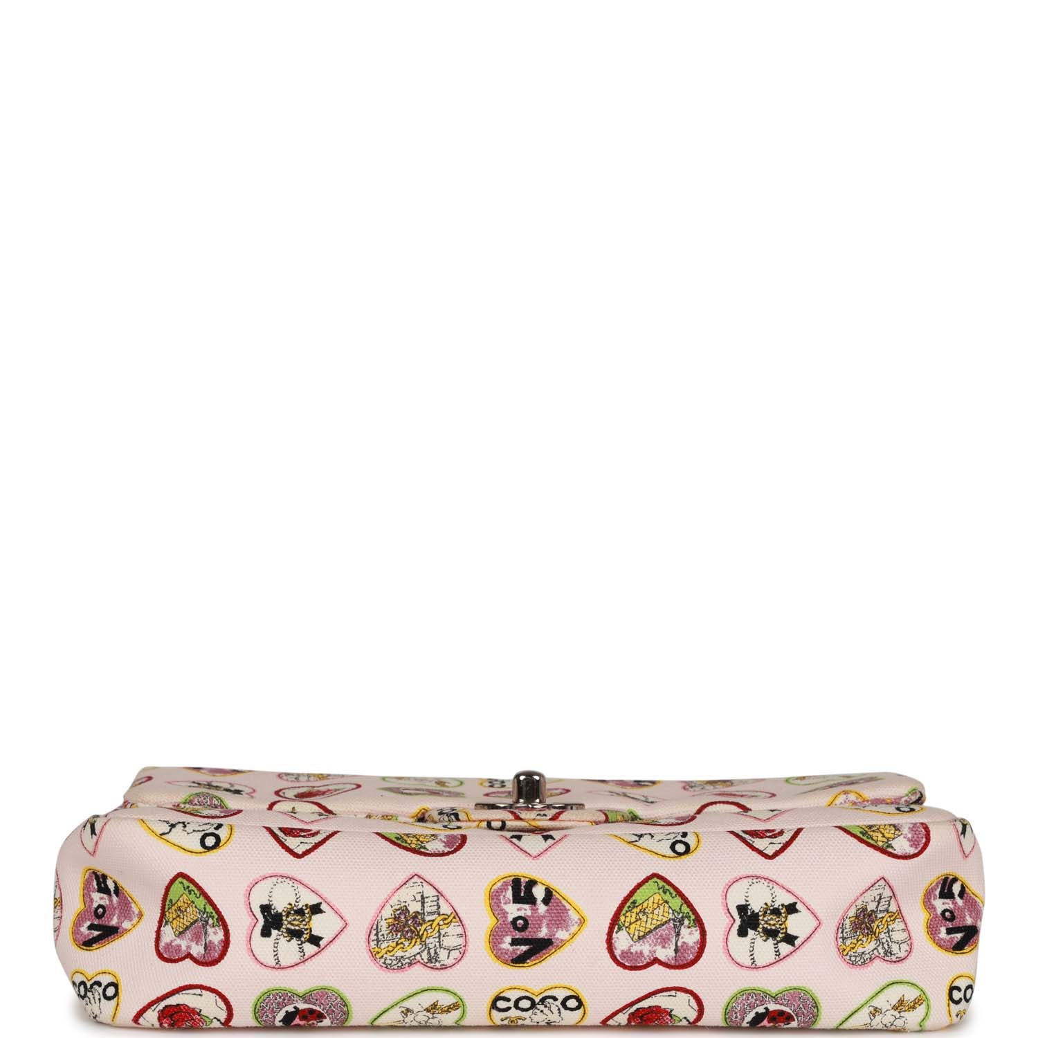 Pre-Owned Chanel Small Classic Coco Heart Motif Flap Bag Multicolor Canvas Silver Hardware