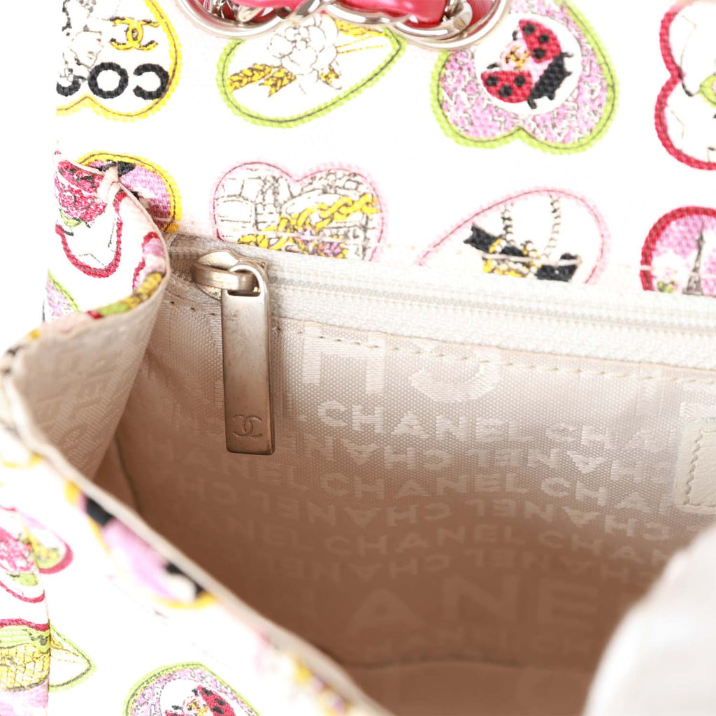 Pre-Owned Chanel Small Classic Coco Heart Motif Flap Bag Multicolor Canvas Silver Hardware