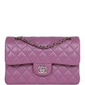 Chanel Small Classic Double Flap Bag Purple Lambskin Silver Hardware