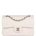 Chanel Small Classic Double Flap Bag White Caviar Light Gold Hardware