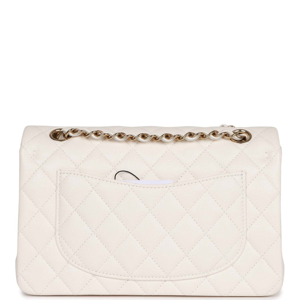 Chanel Small Classic Double Flap Bag White Caviar Light Gold Hardware