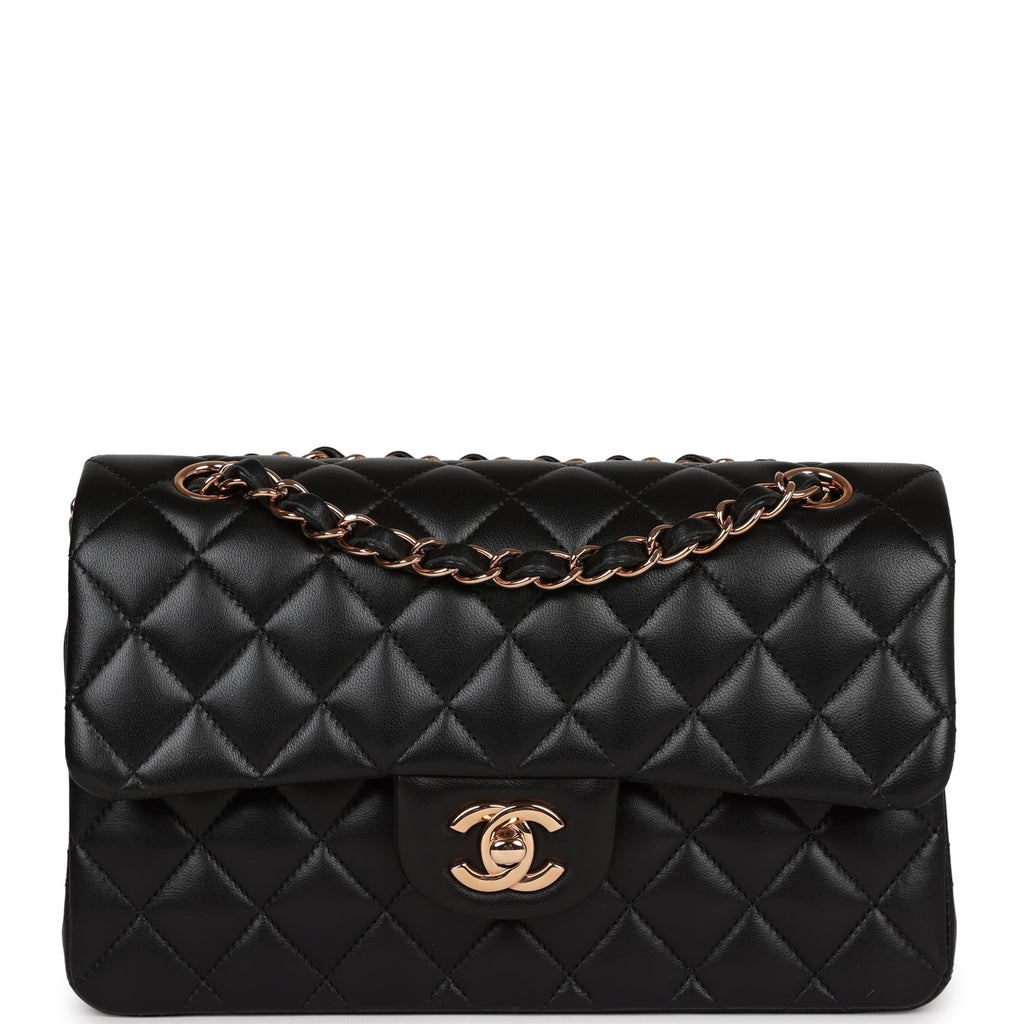 Chanel a bag Small Classic Double Flap Bag Black Lambskin Rose Gold Hardware