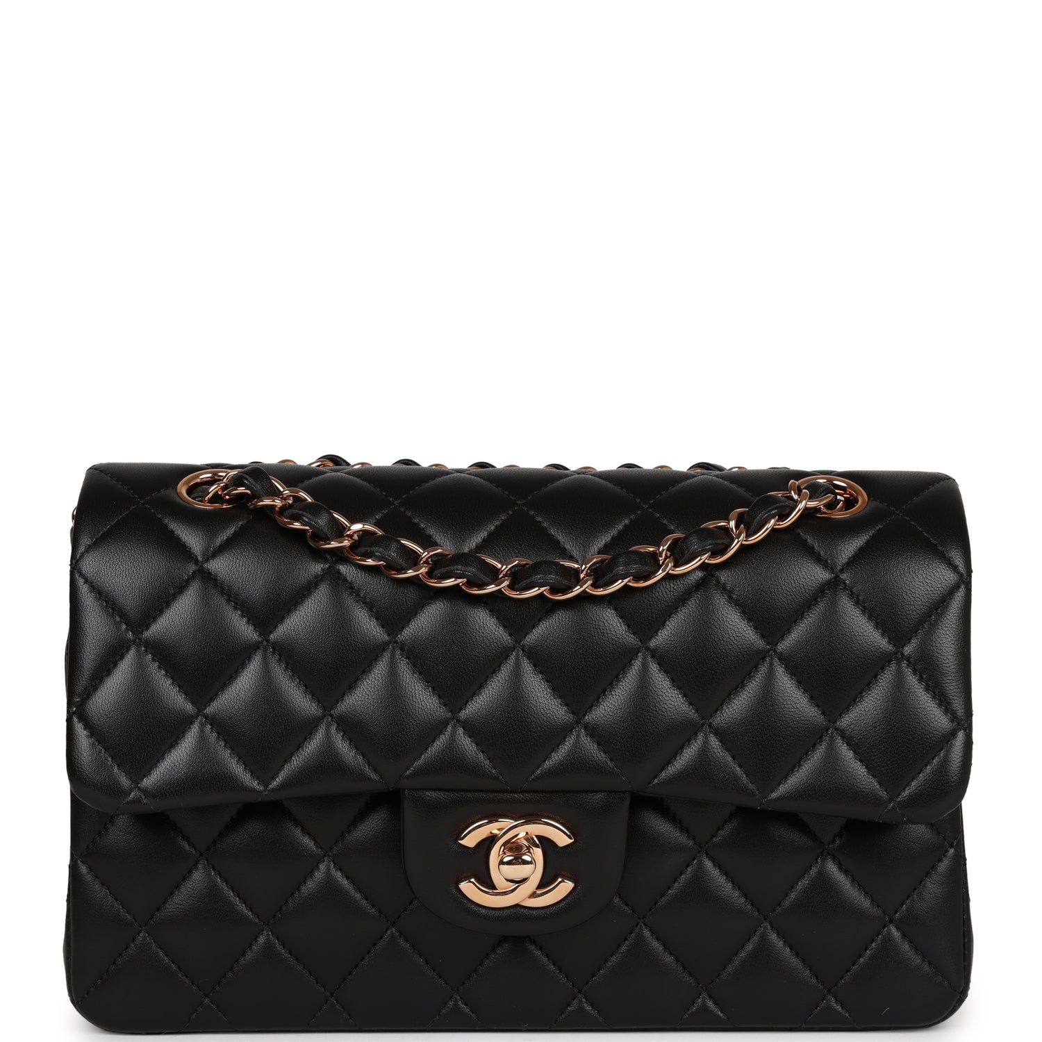 Chanel a bag Small Classic Double Flap Bag Black Lambskin Rose Gold Hardware
