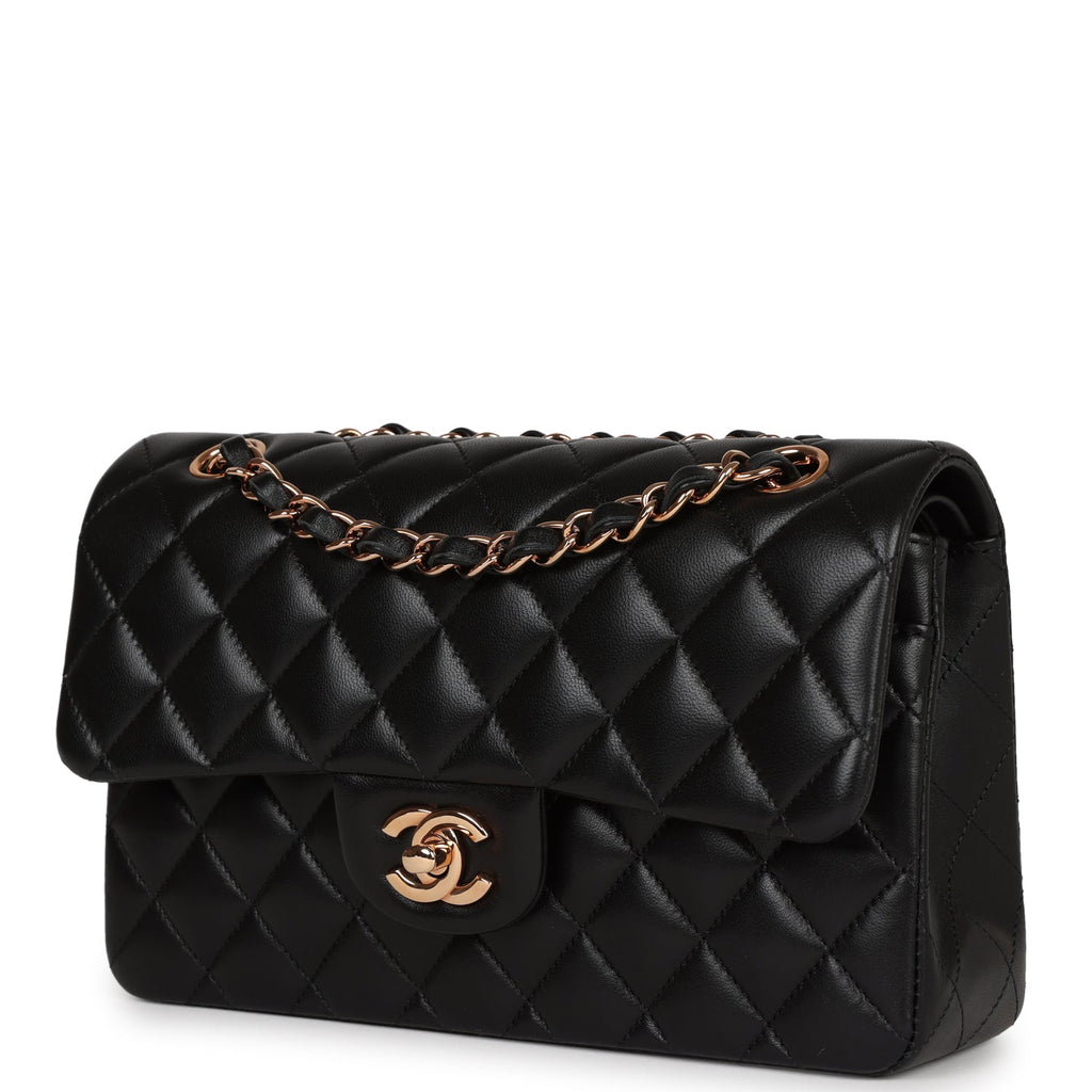 Chanel a bag Small Classic Double Flap Bag Black Lambskin Rose Gold Hardware