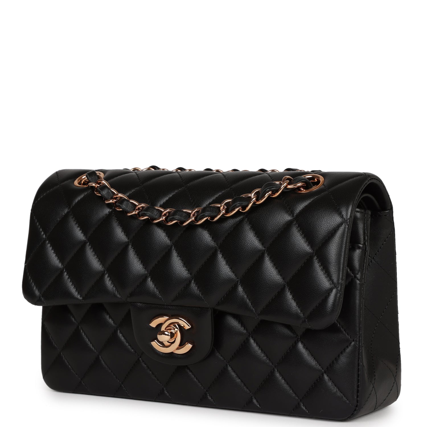 Chanel a bag Small Classic Double Flap Bag Black Lambskin Rose Gold Hardware
