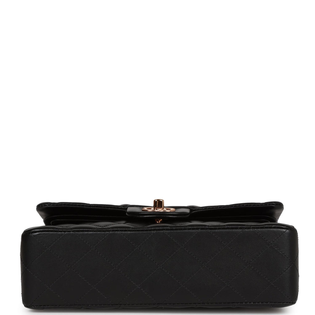 Chanel a bag Small Classic Double Flap Bag Black Lambskin Rose Gold Hardware