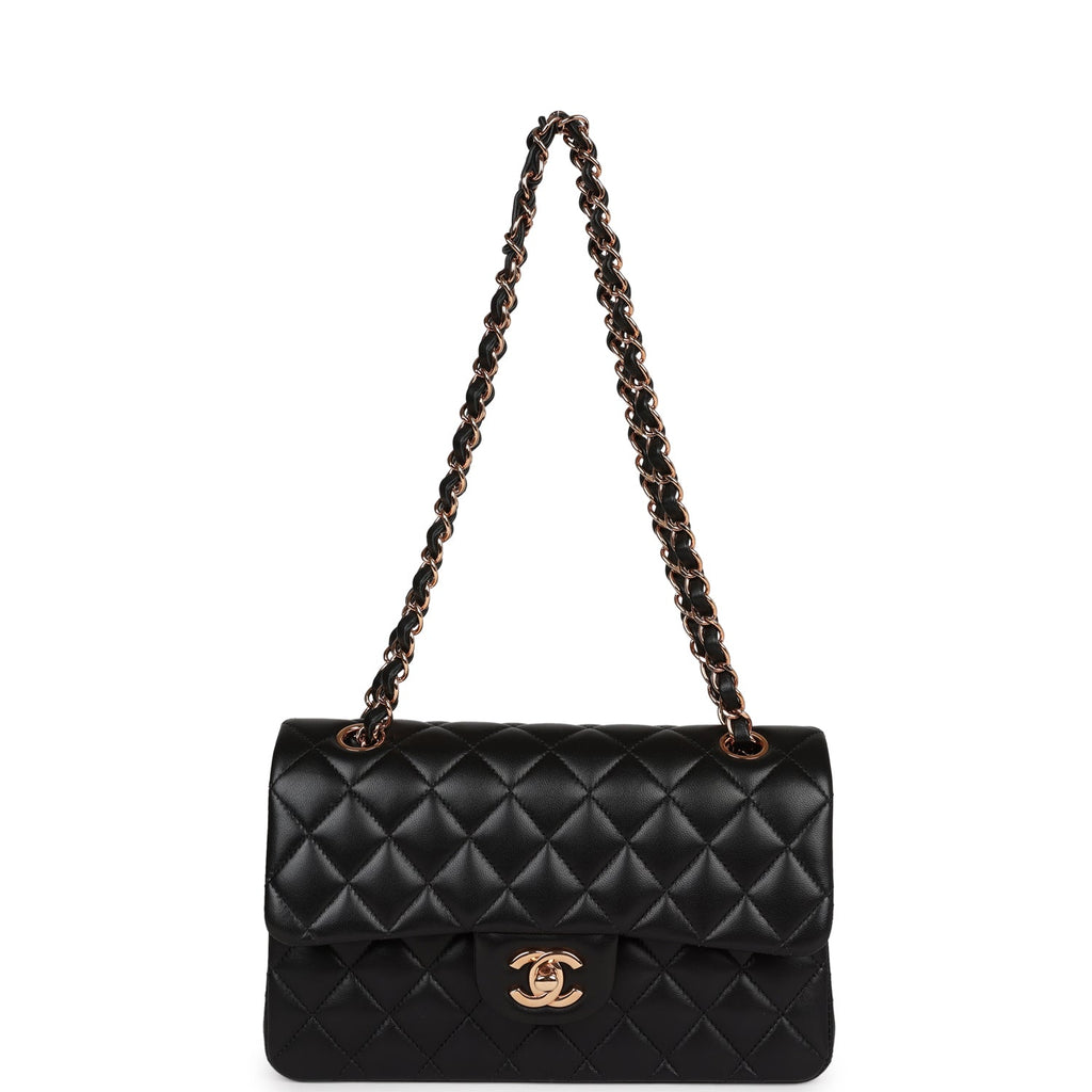 Chanel a bag Small Classic Double Flap Bag Black Lambskin Rose Gold Hardware