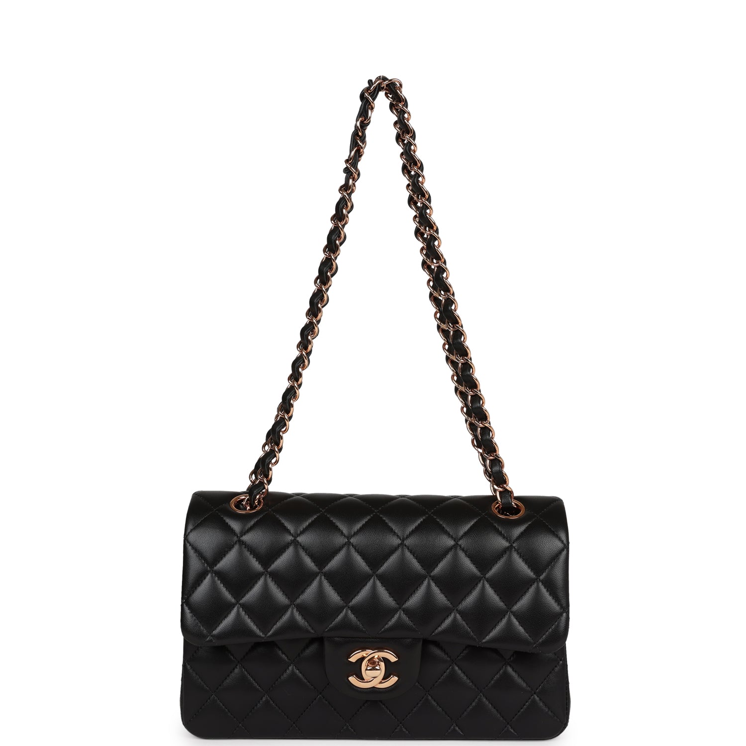Chanel a bag Small Classic Double Flap Bag Black Lambskin Rose Gold Hardware
