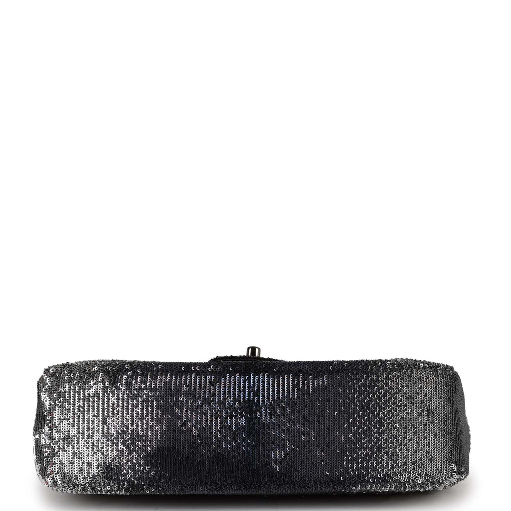 Chanel  bag Small Classic Flap Bag Black and Silver Sequins Silver Hardware