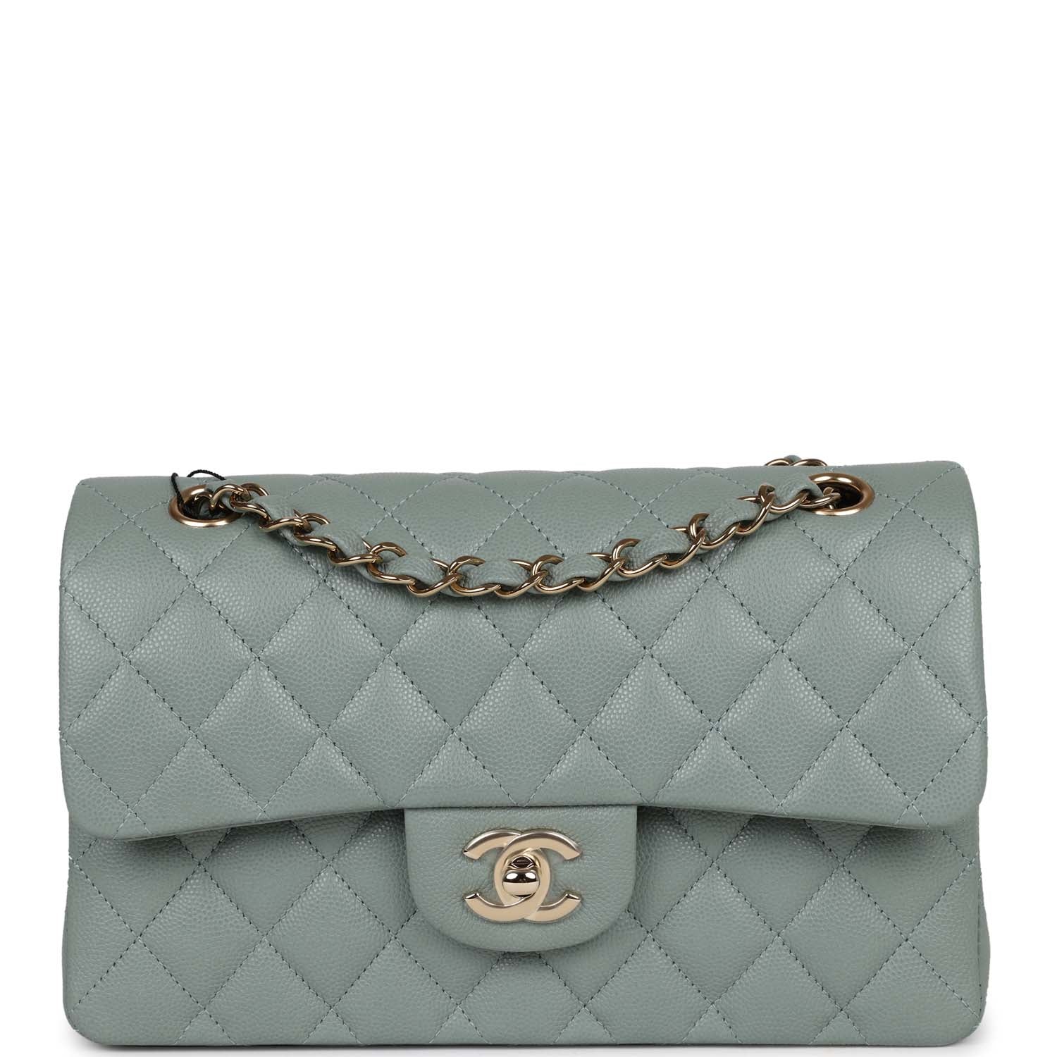 Chanel Small Classic Double Flap Bag Light Blue Caviar Light Gold Hardware
