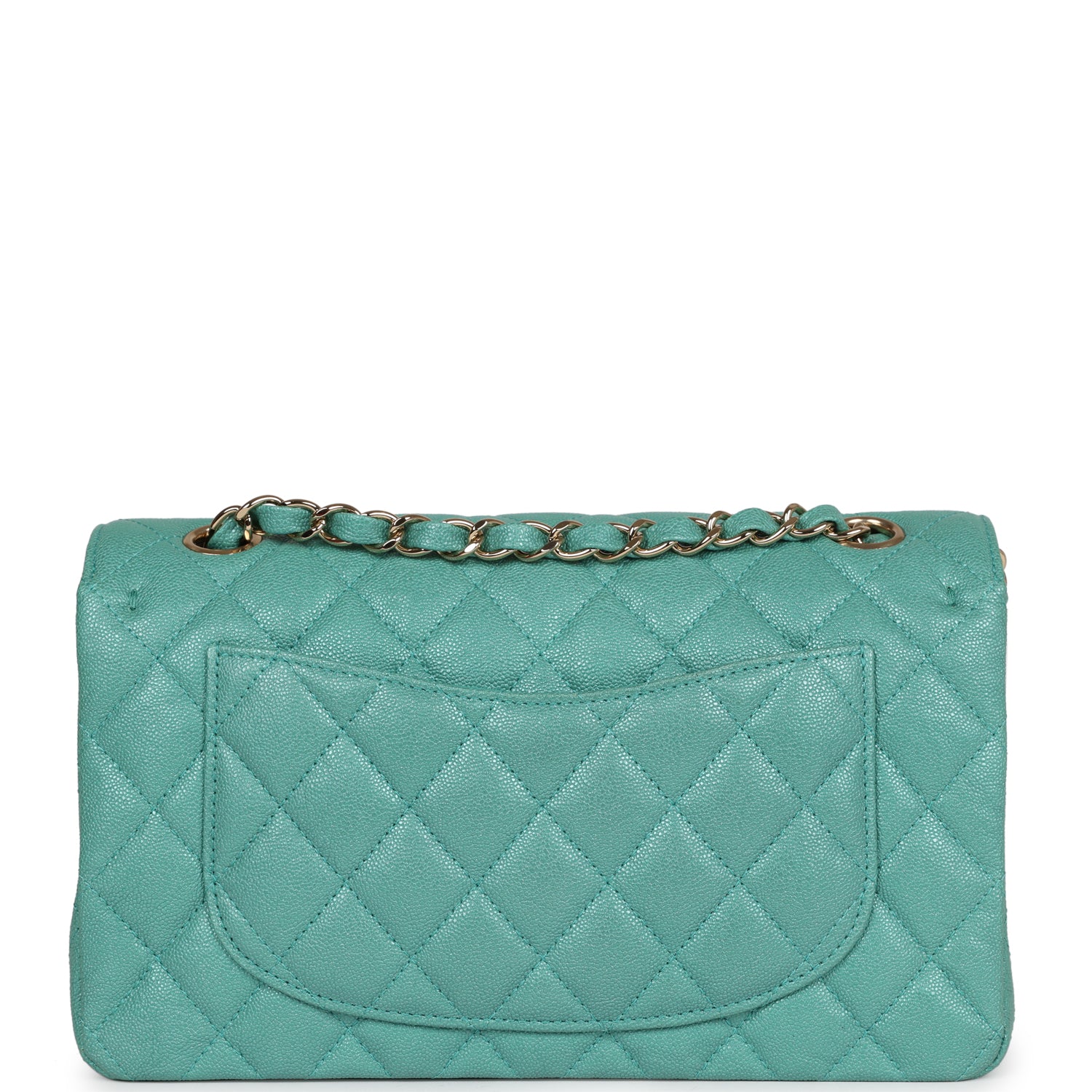 Chanel Small Classic Double Flap Turquoise Iridescent Caviar Light Gold Hardware