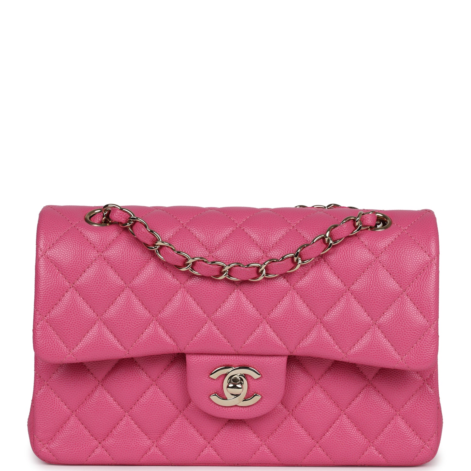 Pre-owned Chanel Small Classic Double Flap Dark Pink Caviar Light Gold Hardware