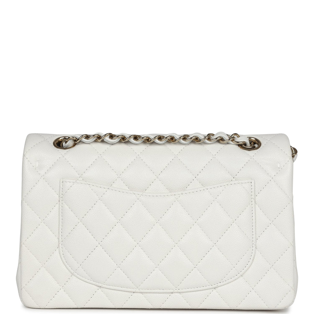 Chanel Small Classic Double Flap White Caviar Light Gold Hardware
