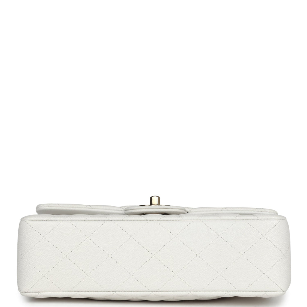 Chanel Small Classic Double Flap White Caviar Light Gold Hardware