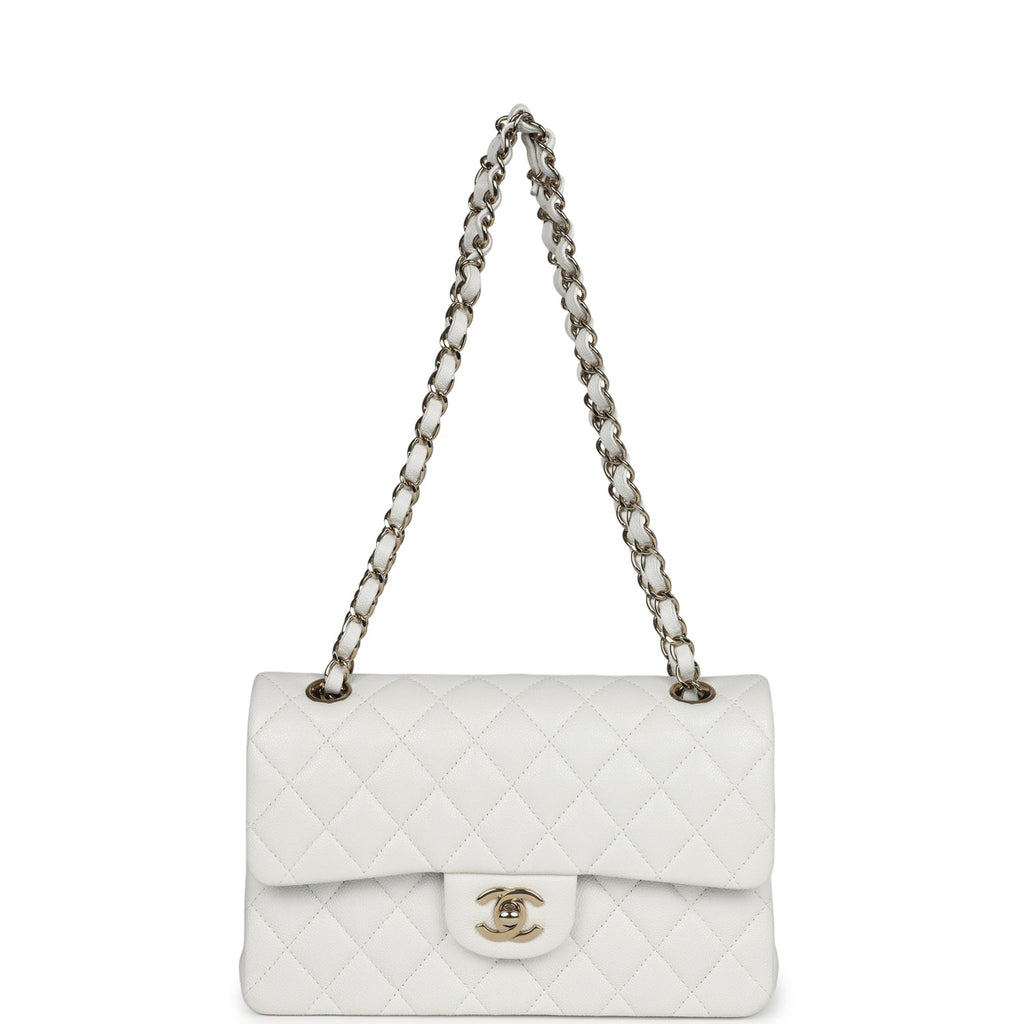 Chanel Small Classic Double Flap White Caviar Light Gold Hardware