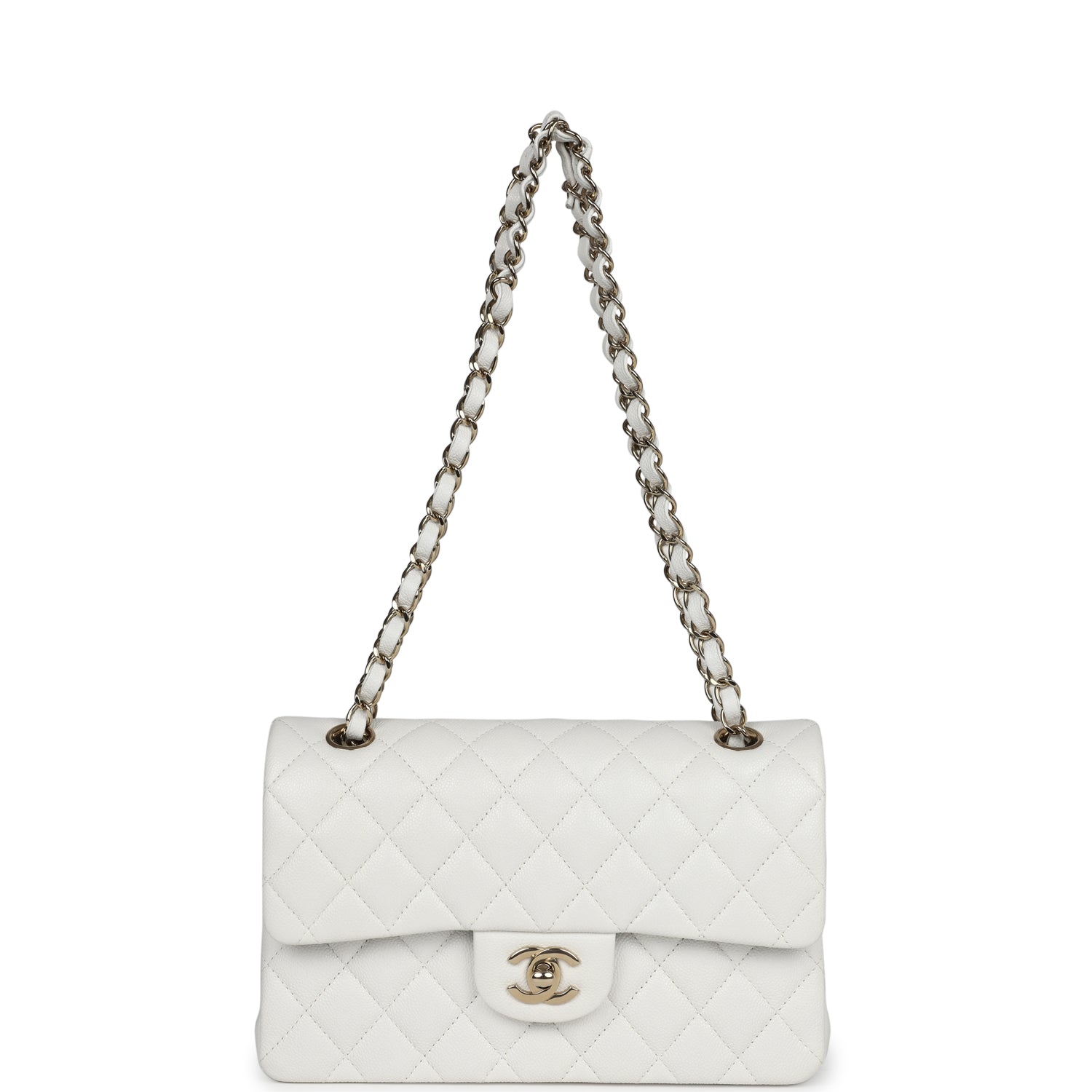 Chanel Small Classic Double Flap White Caviar Light Gold Hardware