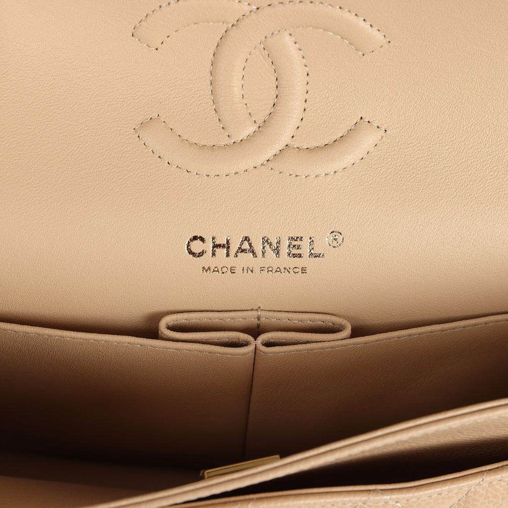 Chanel Small Classic Double Flap Bag Beige Caviar Gold Hardware
