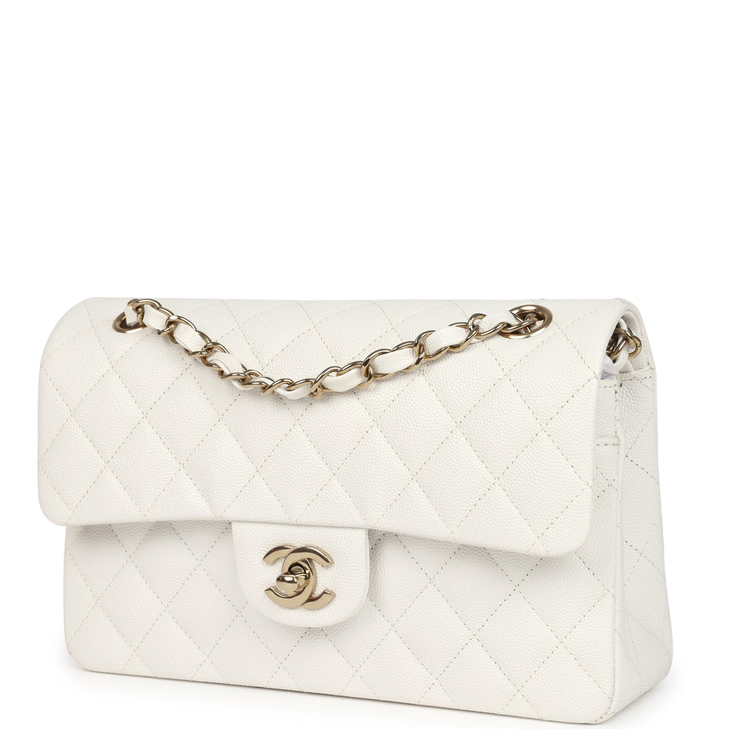 Chanel Small Classic Double Flap White Caviar Light Gold Hardware