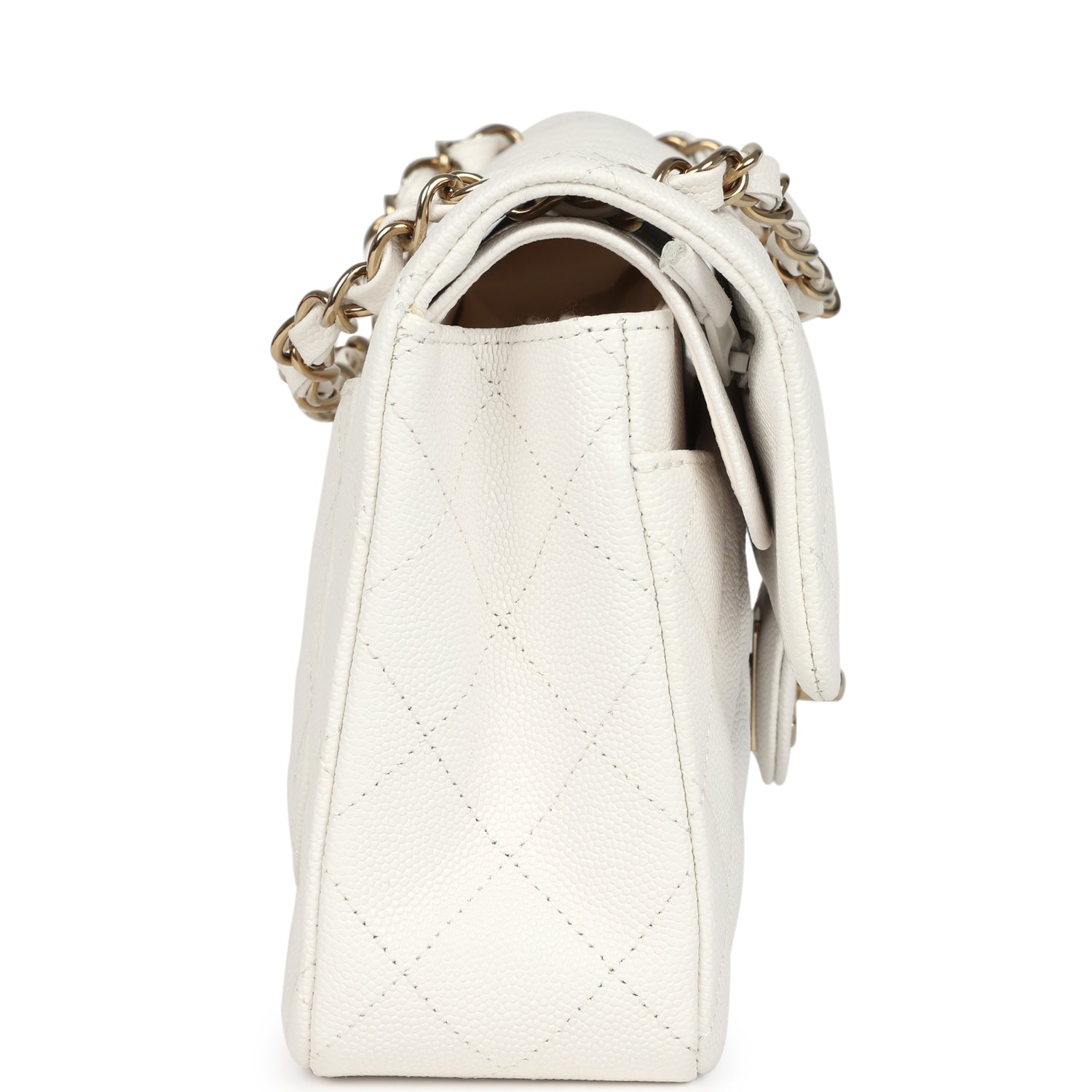 Chanel Small Classic Double Flap White Caviar Light Gold Hardware