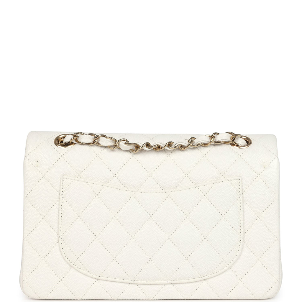 Chanel Small Classic Double Flap White Caviar Light Gold Hardware