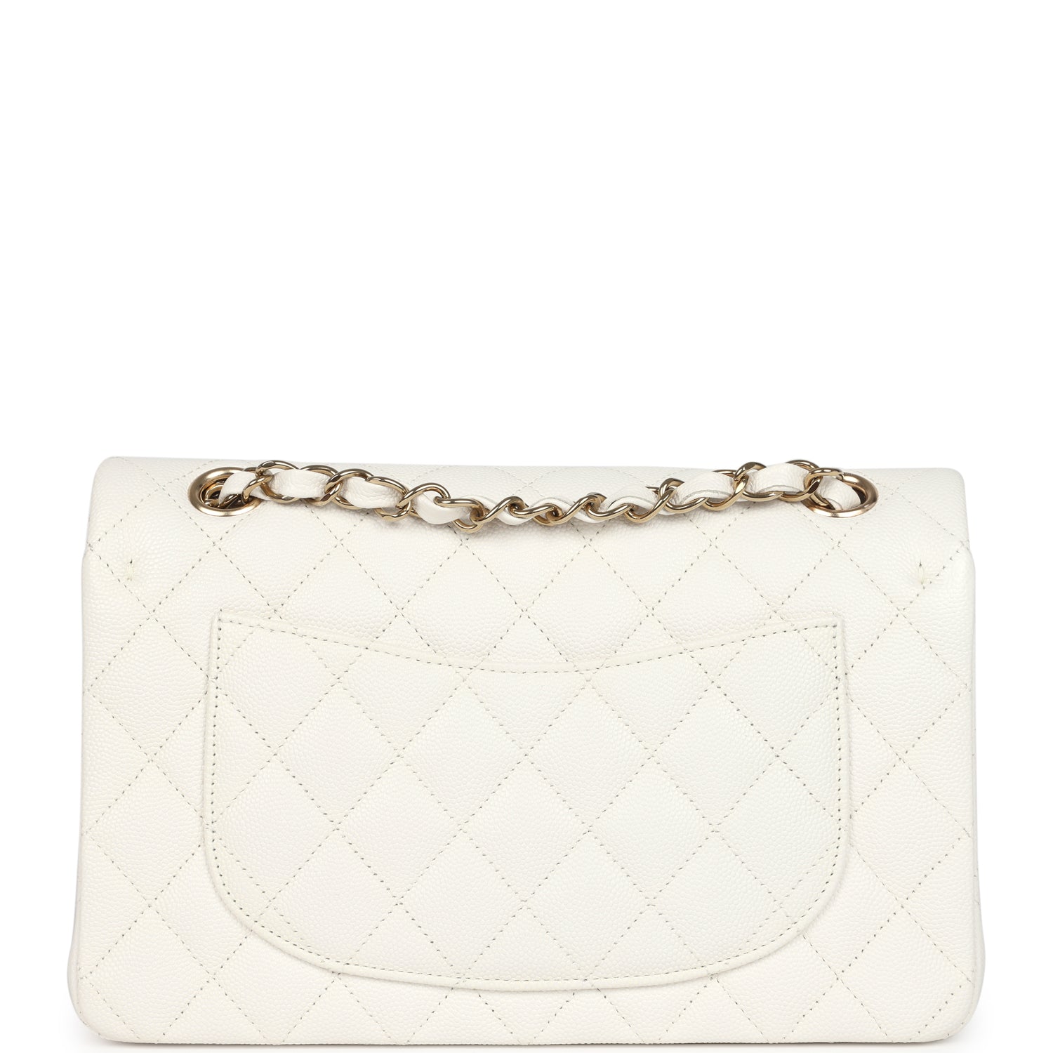 Chanel Small Classic Double Flap White Caviar Light Gold Hardware