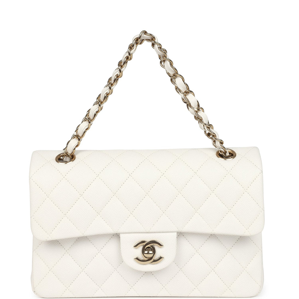 Chanel Small Classic Double Flap White Caviar Light Gold Hardware
