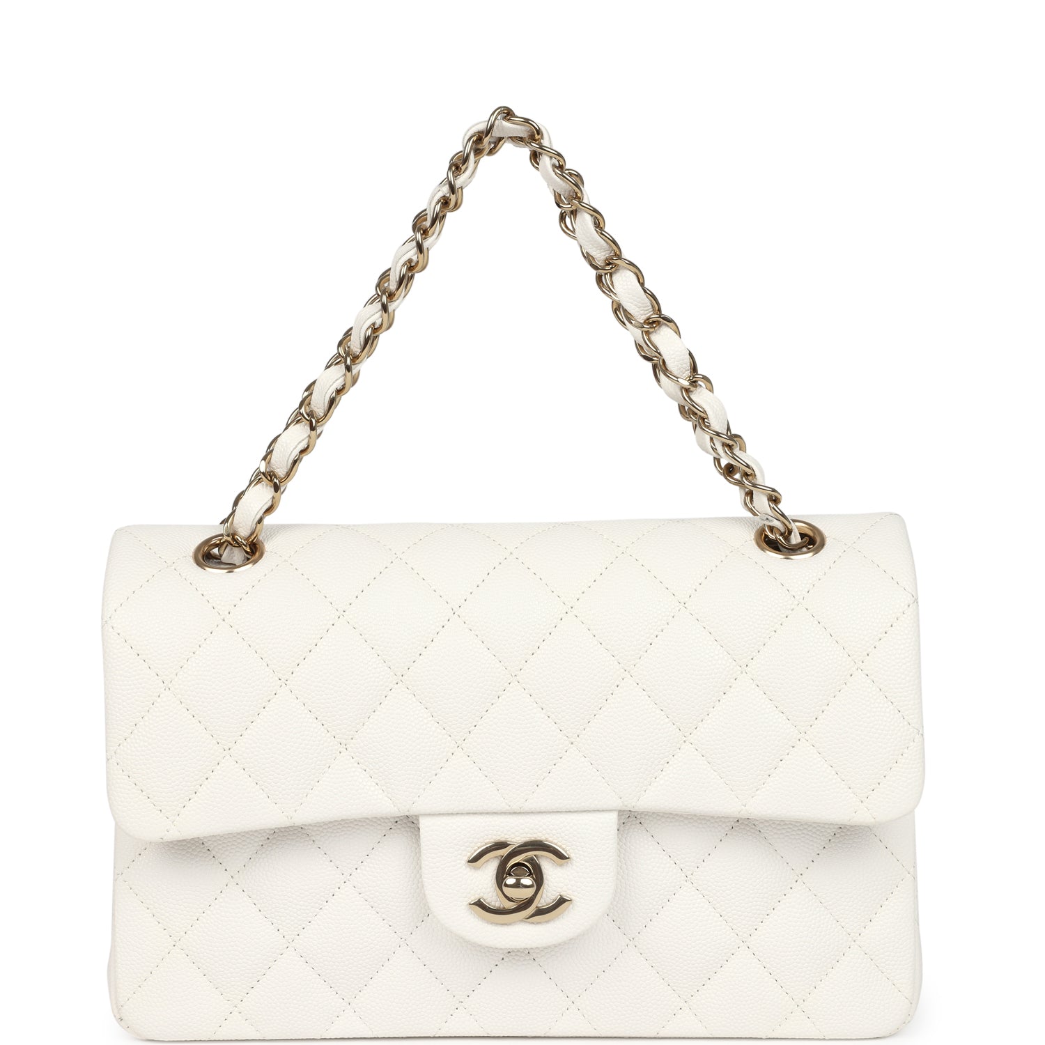 Chanel Small Classic Double Flap White Caviar Light Gold Hardware