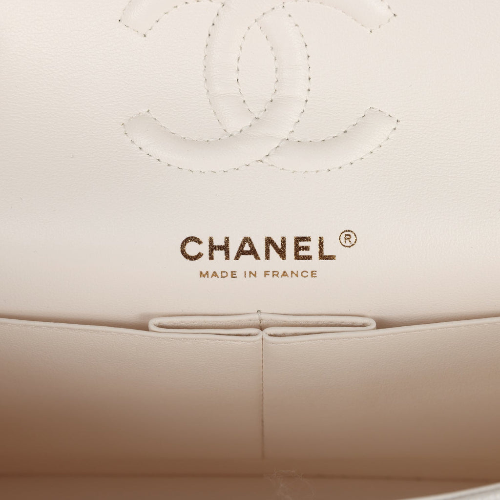 Chanel Small Classic Double Flap White Caviar Light Gold Hardware