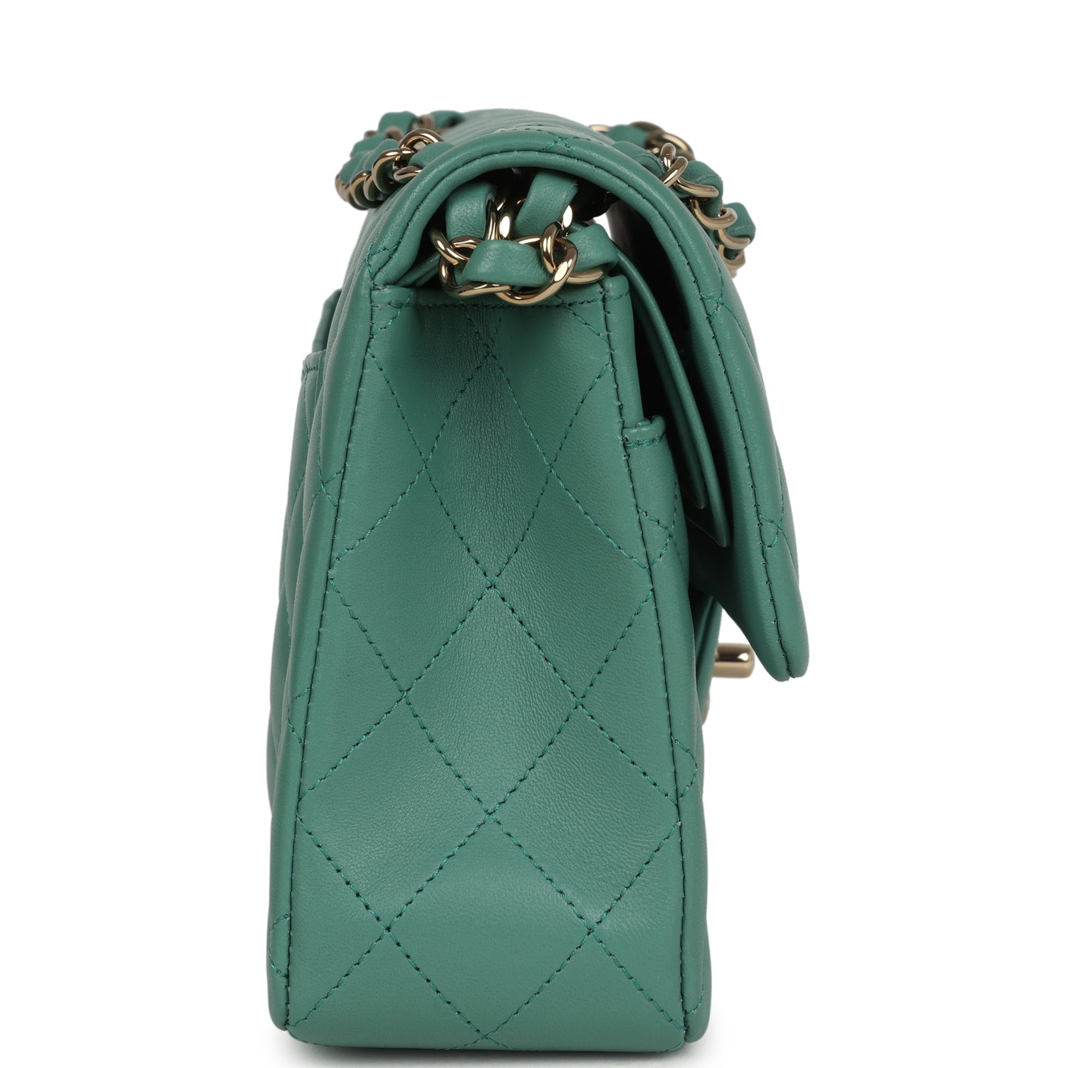 Chanel Small Classic Double Flap Bag Green Lambskin Light Gold Hardware