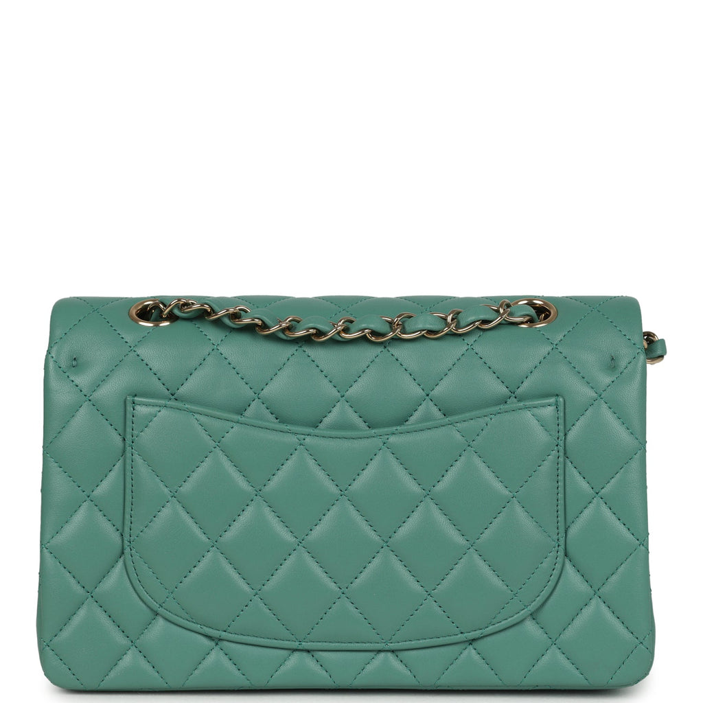 Chanel Small Classic Double Flap Bag Green Lambskin Light Gold Hardware