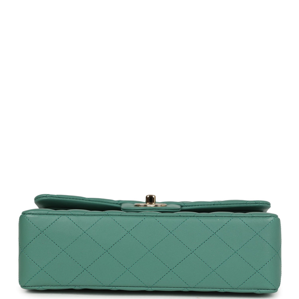 Chanel Small Classic Double Flap Bag Green Lambskin Light Gold Hardware