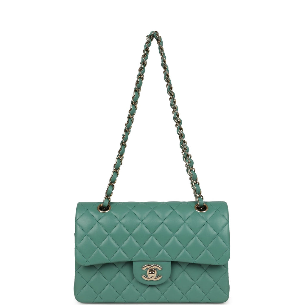 Chanel Small Classic Double Flap Bag Green Lambskin Light Gold Hardware
