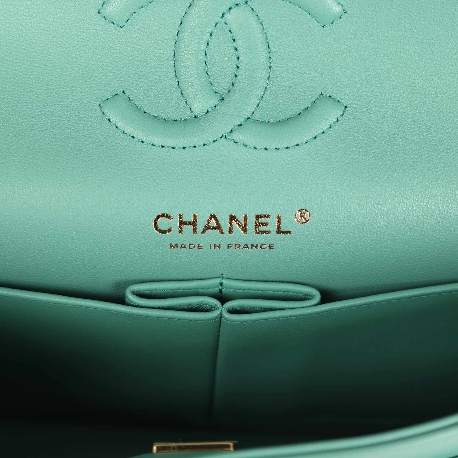 Chanel Small Classic Double Flap Bag Green Lambskin Light Gold Hardware