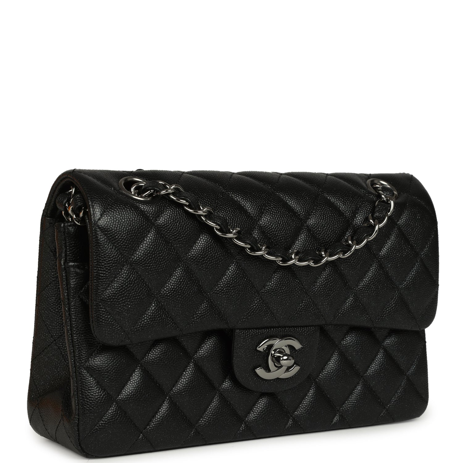 Chanel Small Classic Double Flap Bag Black Iridescent Caviar Ruthenium Hardware
