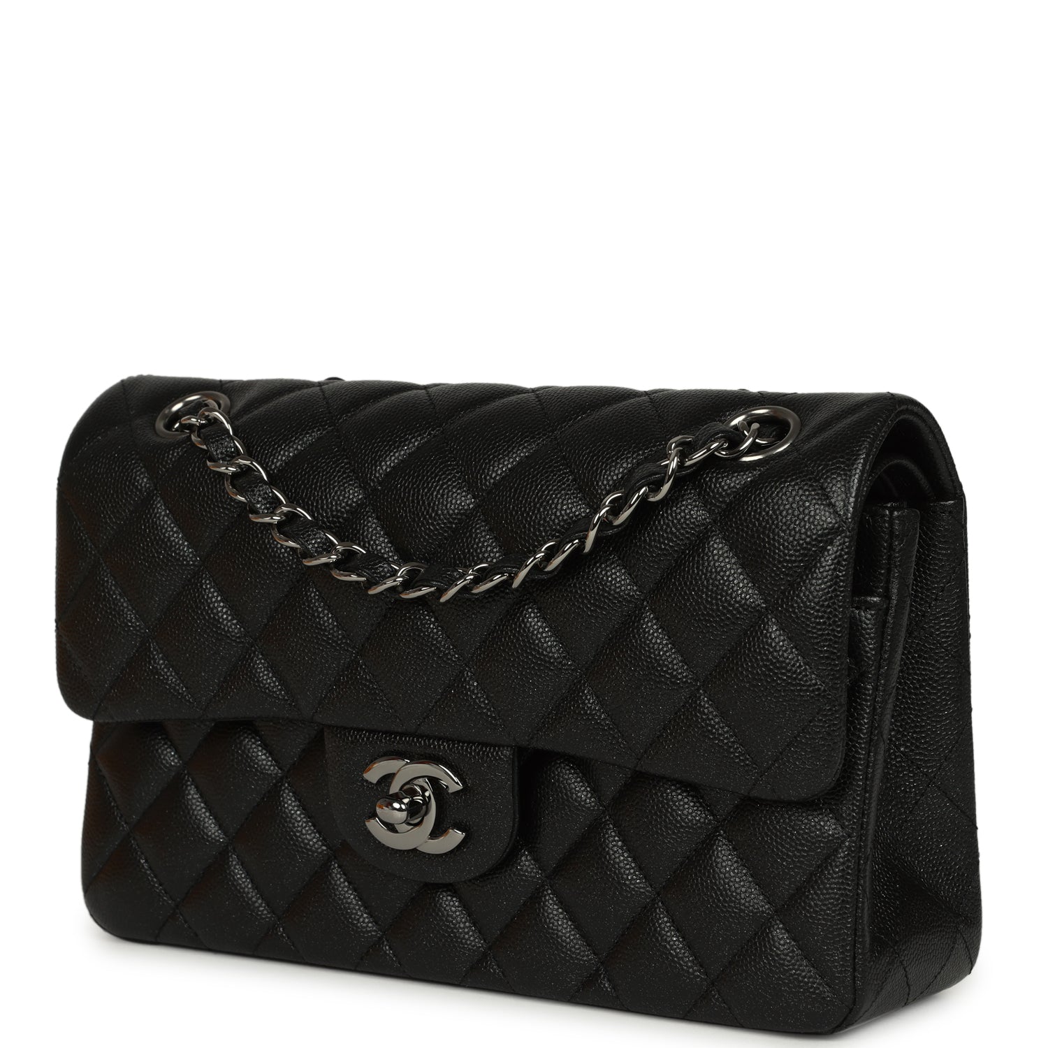 Chanel Small Classic Double Flap Bag Black Iridescent Caviar Ruthenium Hardware